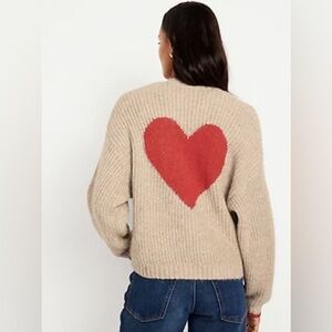 Old Navy Beige or Taupe or Tan  Sweater with Red Heart
